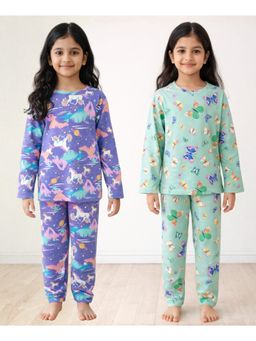 ANTHRILO - Butterfly Green And Unicorn Planet Long Sleeve Pyjama (Pack of 4)