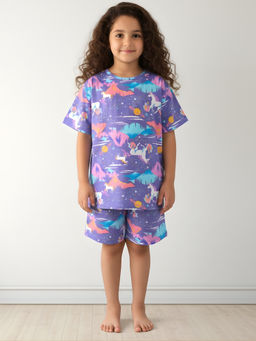 ANTHRILO - Unicorn Planet Purple Sleepwear Top and Shorts (Set of 2)