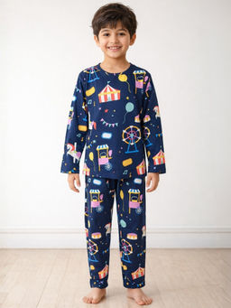 ANTHRILO - Boys Carnival Circus Long Sleeves T-Shirt Pyjama - Blue (Set of 2)
