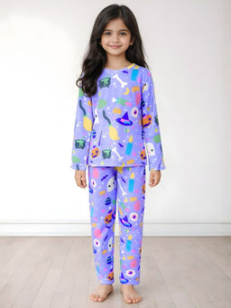 ANTHRILO - Girls Halloween Long Sleeves T-Shirt Pyjama - Purple (Set of 2)