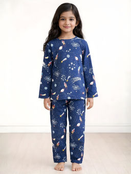 ANTHRILO - Solar System Dreams Girls Navy Blue Long Sleeves T-shirt & Pyjama (Set of 2)