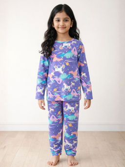ANTHRILO - Purple Printed Comfortable Fit T-Shirt and Pyajama (Set of 2)