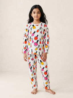 ANTHRILO - White Printed Comfortable Fit T-Shirt and Pyajama (Set of 2)