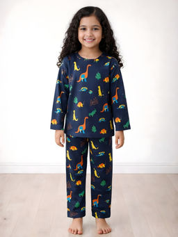 ANTHRILO - Navy Blue Printed Comfortable Fit T-Shirt and Pyajama (Set of 2)