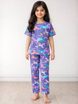 ANTHRILO - Purple Printed Comfortable Fit T-Shirt and Pyajama (Set of 2)