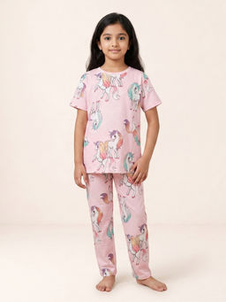 ANTHRILO - Pink Printed Comfortable Fit T-Shirt and Pyajama (Set of 2)