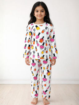 ANTHRILO - White Printed Comfortable Fit T-Shirt and Pyajama (Set of 2)
