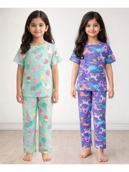 ANTHRILO - Multi-Color Cotton Printed 2 T-Shirts and 2 Pyjama (Set of 4)