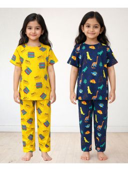 ANTHRILO - Multi-Color Cotton Printed 2 T-Shirts and 2 Pyjama (Set of 4)