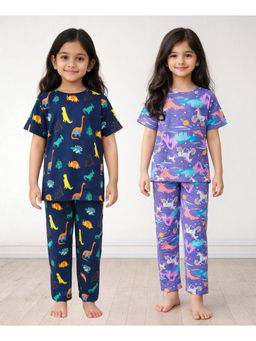 ANTHRILO - Multi-Color Cotton Printed 2 T-Shirts and 2 Pyjama (Set of 4)
