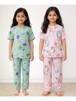 ANTHRILO - Multi-Color Cotton Printed 2 T-Shirts and 2 Pyjama (Set of 4)