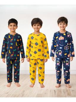 ANTHRILO - Multi-Color Cotton Printed 3 T-Shirts and 3 Pyjama (Set of 6)