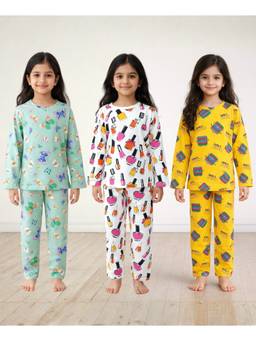 ANTHRILO - Multi-Color Cotton Printed 3 T-Shirts and 3 Pyjama (Set of 6)