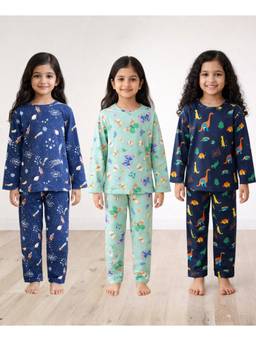 ANTHRILO - Multi-Color Cotton Printed 3 T-Shirts and 3 Pyjama (Set of 6)
