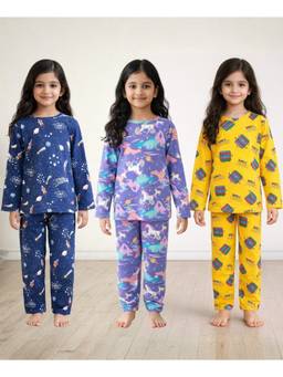 ANTHRILO - Multi-Color Cotton Printed 3 T-Shirts and 3 Pyjama (Set of 6)