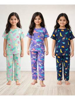 ANTHRILO - Multi-Color Cotton Printed 3 T-Shirts and 3 Pyjama (Set of 6)