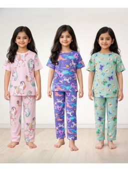 ANTHRILO - Multi-Color Cotton Printed 3 T-Shirts and 3 Pyjama (Set of 6)