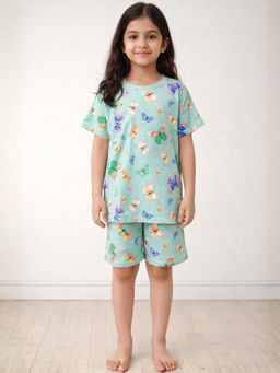 ANTHRILO - Green Butterfly Sleepwear T-Shirt with Shorts