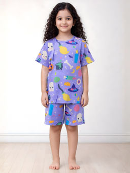 ANTHRILO - Purple Halloween Sleepwear T-Shirt with Shorts