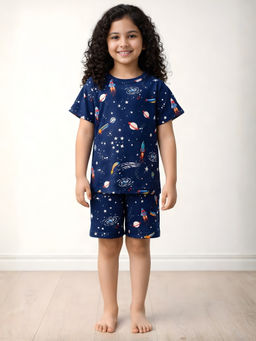 ANTHRILO - Navy Blue Solar Dream Girls Sleepwear T-Shirt with Shorts