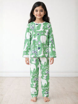 ANTHRILO - Animal Green Girls Long Sleeve Pyjama Set - Green