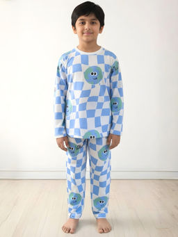 ANTHRILO - Globe Check Long Sleeve Pyjama Set - Blue