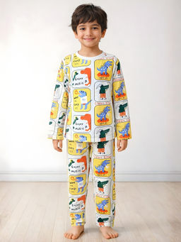 ANTHRILO - Dinosaur Stamp Long Sleeve Pyjama Set -White
