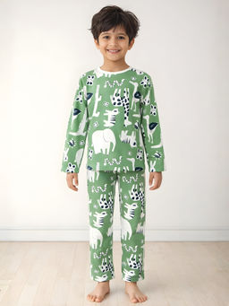 ANTHRILO - Animal Green Boys Long Sleeve Pyjama Set - Green