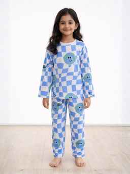 ANTHRILO - Blue Globe Check Girls Long Sleeves T-Shirt and Pyjama