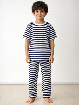 ANTHRILO - Boys Cotton Stripe Short Sleeve Comfort Fit Pyjama With T-Shirt - Navy Blue
