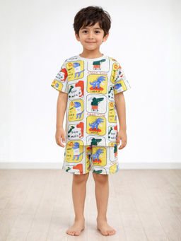 ANTHRILO - Dinosaur Stamp Boys Sleepwear T-shirt and Shorts - Yellow