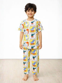 ANTHRILO - Dinosaur Stamp Short Sleeve T-shirt and Pyjama - Yellow