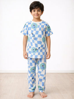 ANTHRILO - Globe Check Short Sleeve T-shirt and Pyjama - Blue