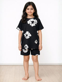 ANTHRILO - Pop Black Girls Sleepwear T-shirt and Shorts - Black