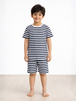 ANTHRILO - Navy White Stripe Boys Sleepwear T-shirt and Shorts