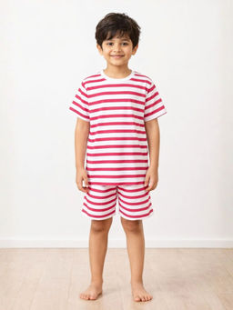 ANTHRILO - Red White Stripe Sleepwear T-shirt and Shorts