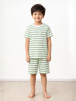 ANTHRILO - Green White Stripe Sleepwear T-shirt and Shorts
