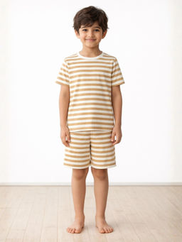 ANTHRILO - Beige White Stripe Sleepwear T-shirt and Shorts