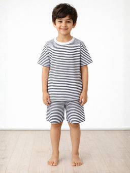 ANTHRILO - Black White Stripe Sleepwear T-shirt and Shorts