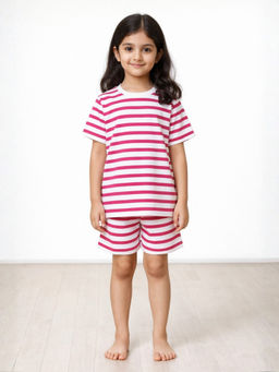 ANTHRILO - Red White Stripe Girls Sleepwear T-shirt and Shorts