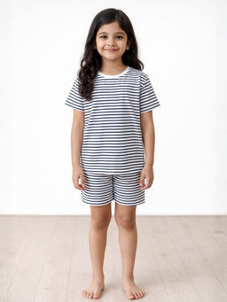 ANTHRILO - Black Stripe Girls Sleepwear T-shirt and Shorts