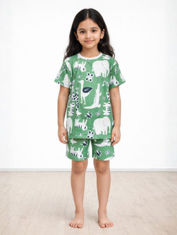 ANTHRILO - Animal Green Girls Sleepwear T-shirt and Shorts