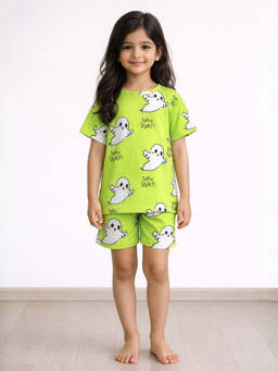 ANTHRILO - Green Spookyi Girls Sleepwear T-shirt and Shorts