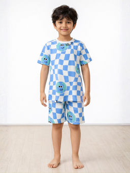 ANTHRILO - Blue Globe Check Boys Sleepwear T-shirt and Shorts