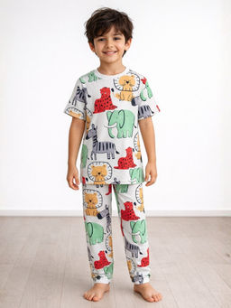 ANTHRILO - Boys White Printed T-Shirt & Pyjama