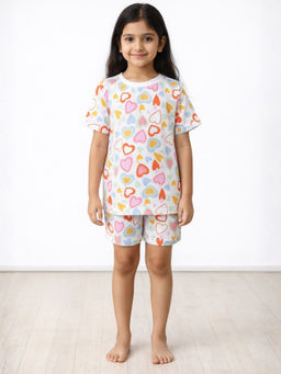 ANTHRILO - Girls White Printed T-Shirt & Short