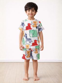ANTHRILO - Boys White Printed T-Shirt & Short