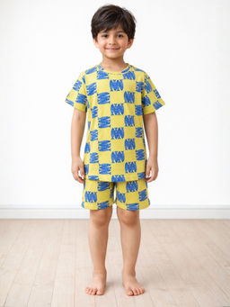 ANTHRILO - Fish Short Sleeve T-Shirt And Shorts - Yellow