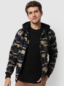 Campus Sutra - Camouflage Print Hooded Winter Jacket