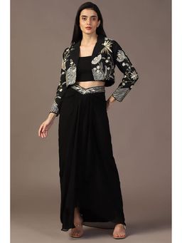 "Two Sisters" by Gyans - Black Georgette Embroidered Full Sleeves Skirt and Jacket
